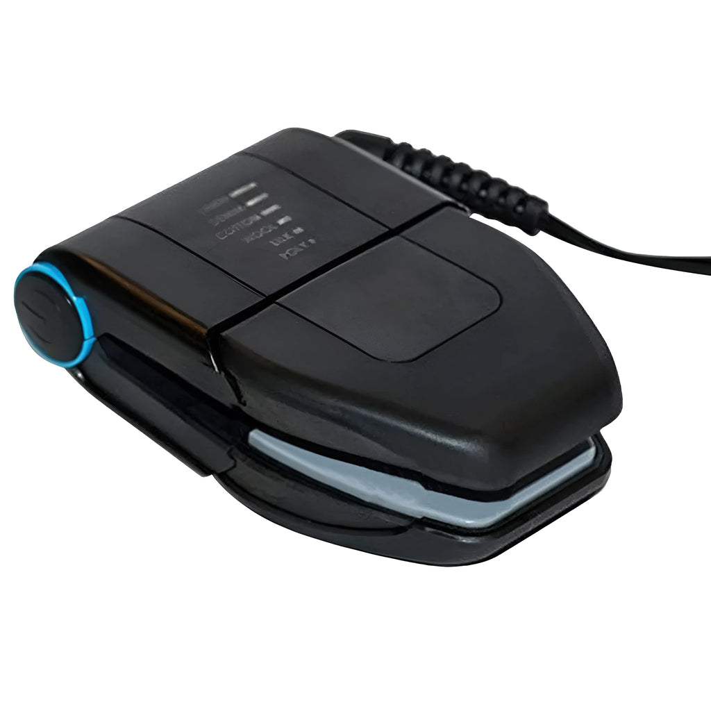 Portable folding mini electric iron shown closed for travel and open for use