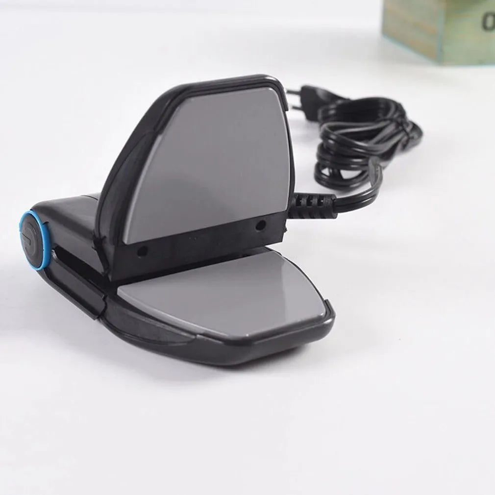 Portable folding mini electric iron shown closed for travel and open for use