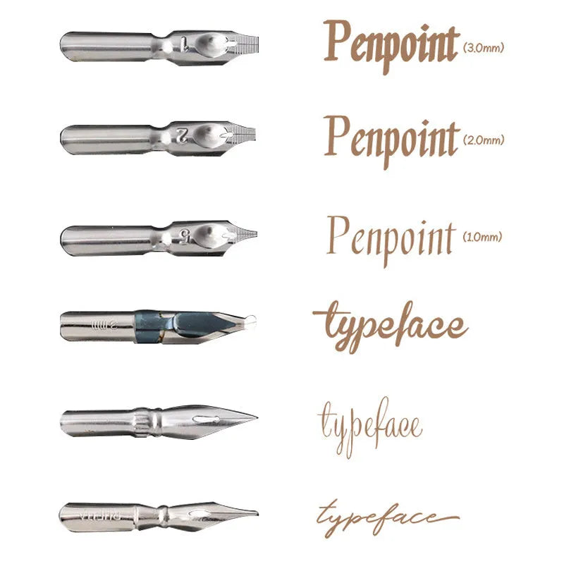 Black calligraphy dip pen with six stainless steel nibs for manga drawing