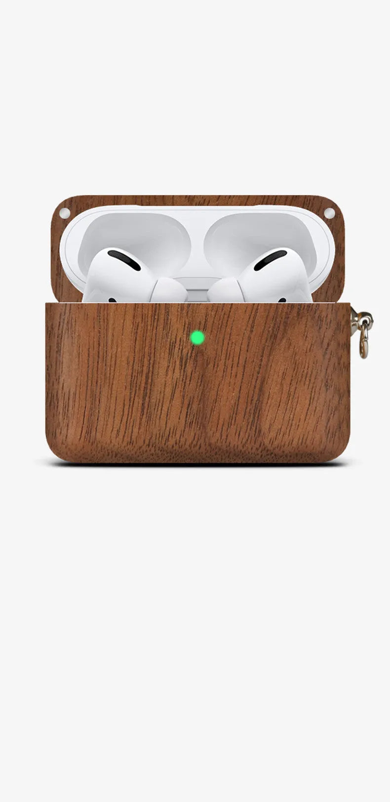 LZL W1-1 wooden hard shell case for Bluetooth earphones with lanyard in bamboo finish.