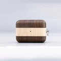 LZL W1-1 wooden hard shell case for Bluetooth earphones with lanyard in bamboo finish.