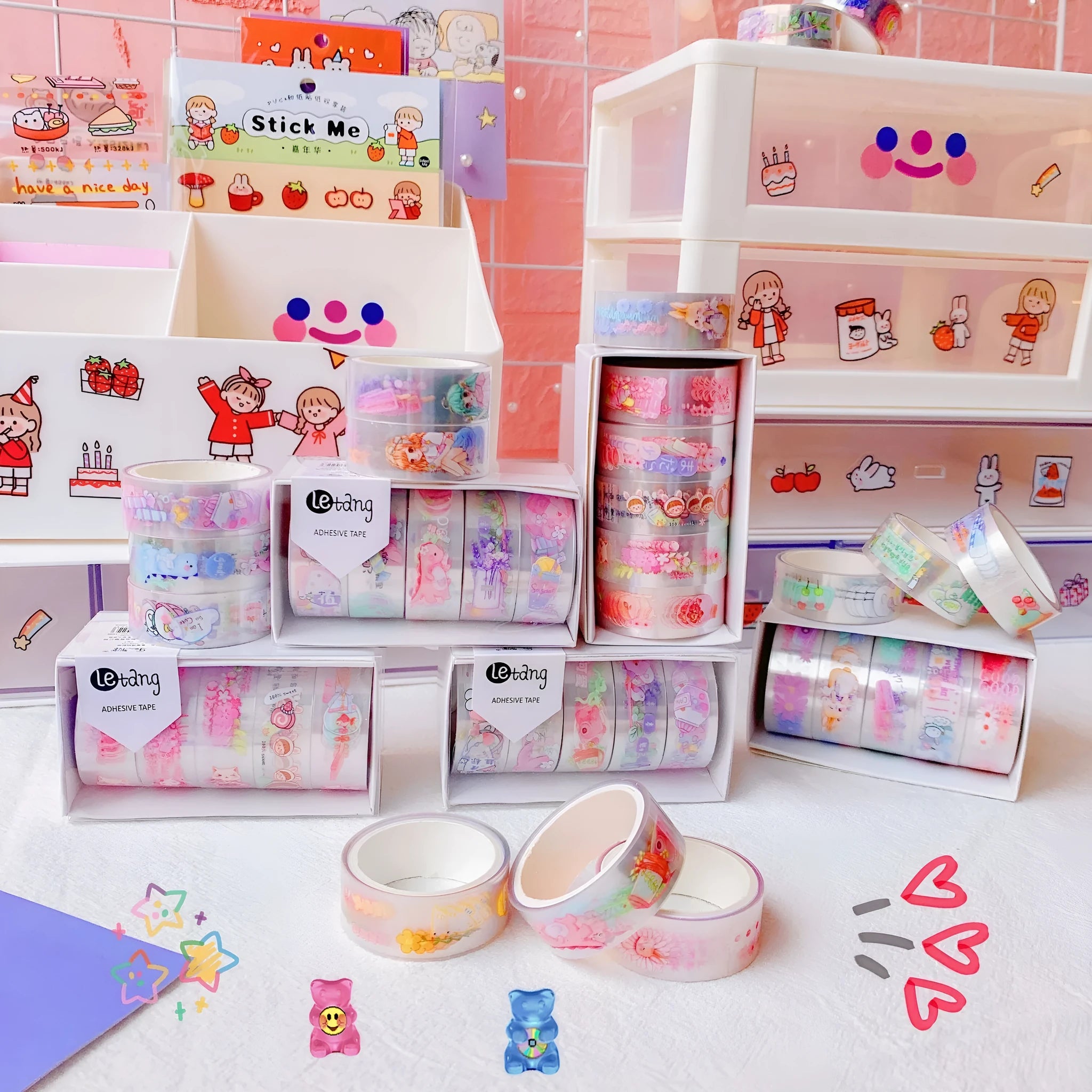 Roll of decorative washi tape with cartoon pattern measuring 1.5cm wide