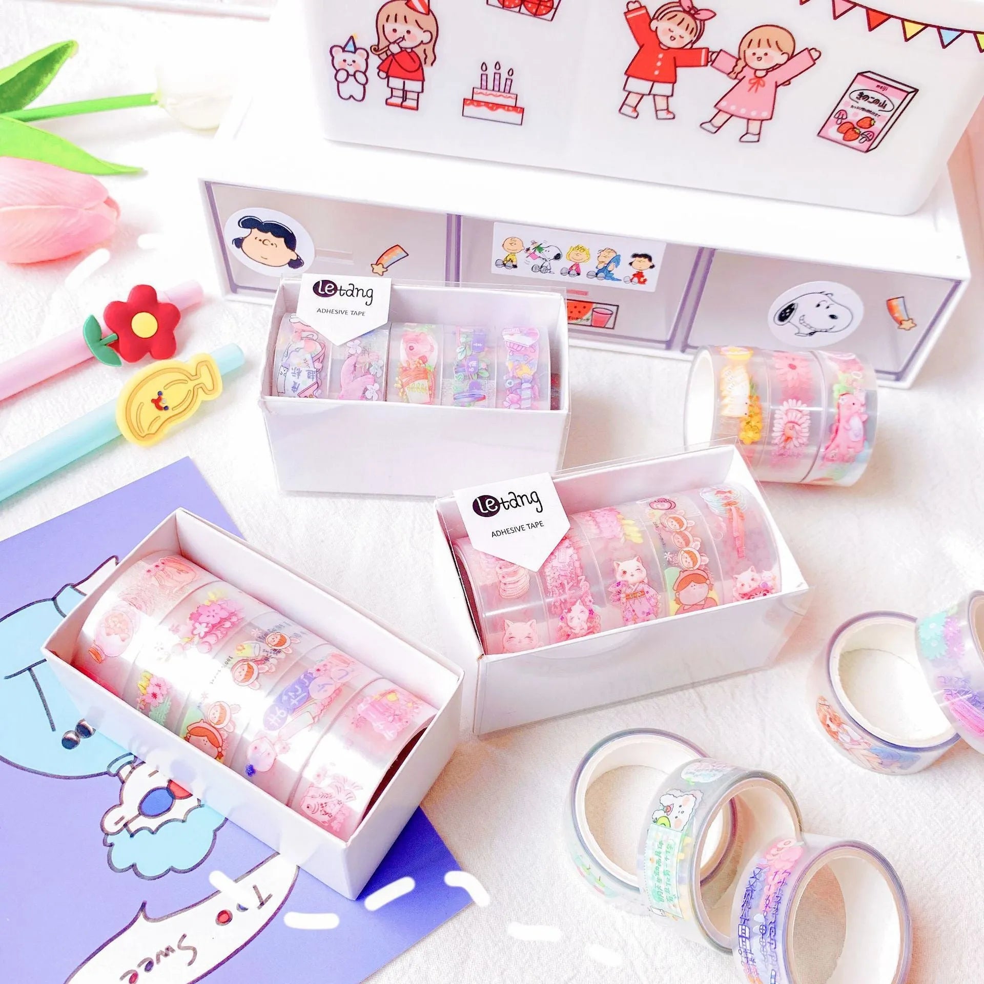 Roll of decorative washi tape with cartoon pattern measuring 1.5cm wide