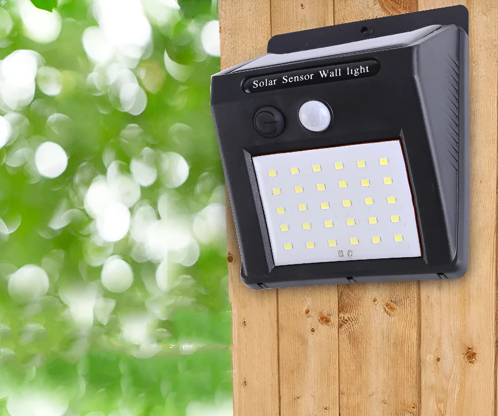White outdoor solar garden lamp with integrated solar panel on top and LED light array.