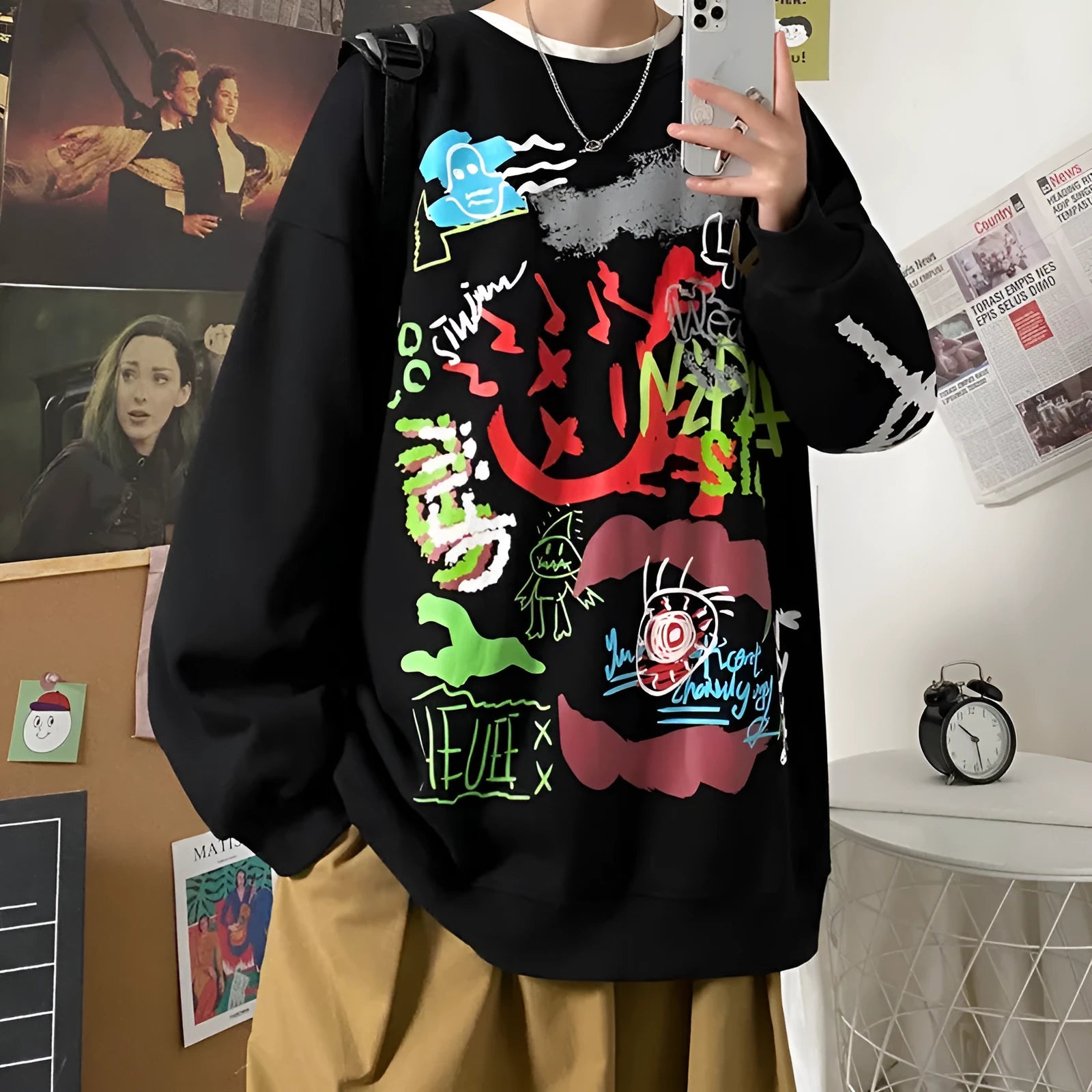 Men's cotton round neck long sleeve sweatshirt in dark gray, not hooded, front view