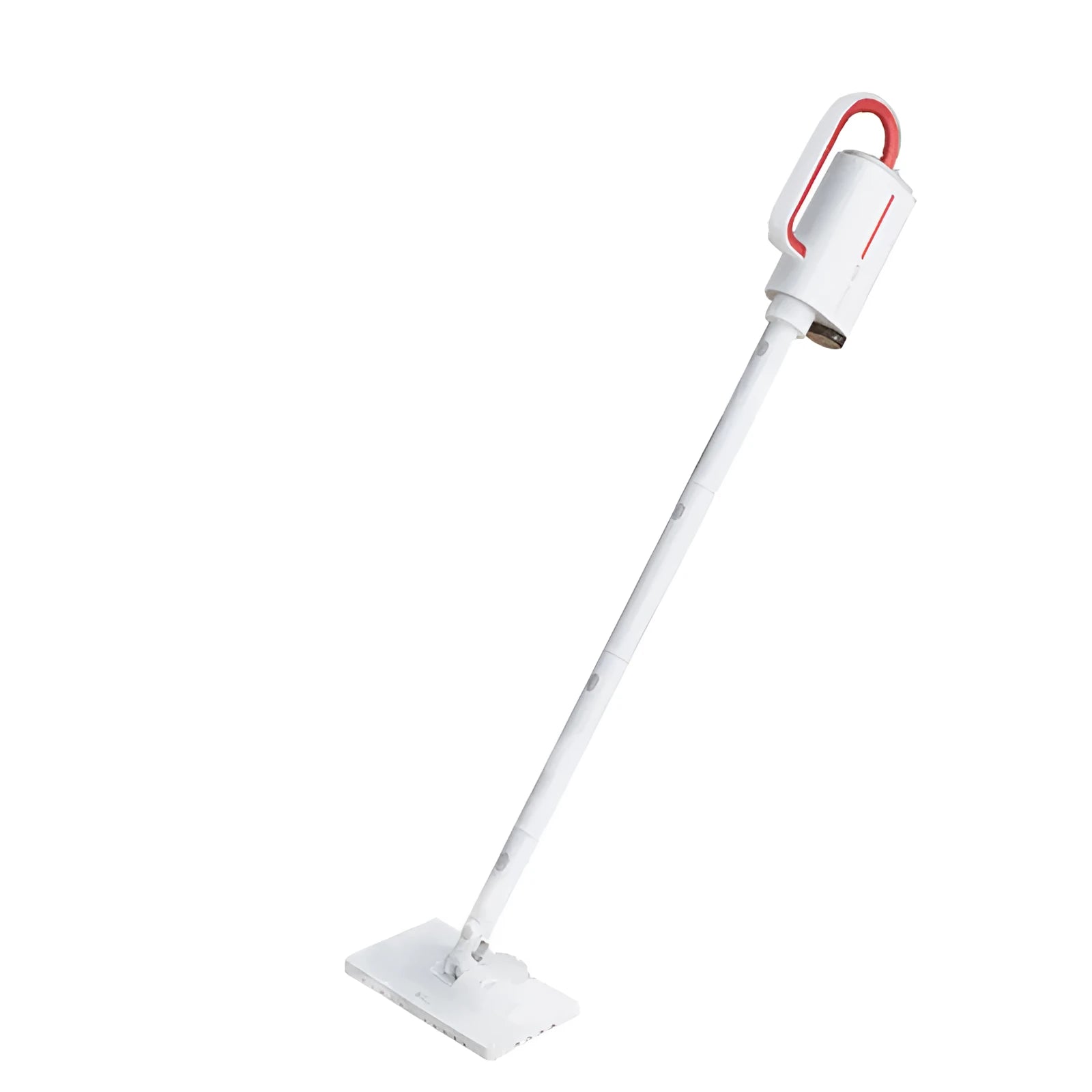Deerma DEM-ZQ610 white steam cleaner unit with assorted brush heads including a glass scraper and mop.