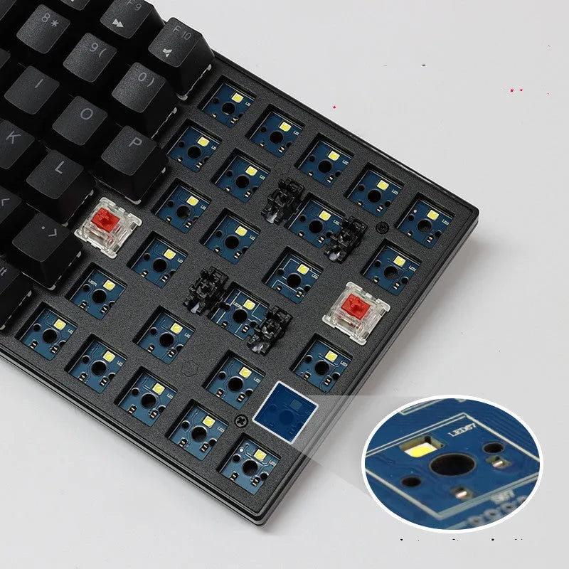 84-key three-mode mechanical keyboard with hot-swappable sockets in white or black case with white backlighting