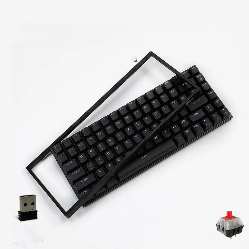 84-key three-mode mechanical keyboard with hot-swappable sockets in white or black case with white backlighting