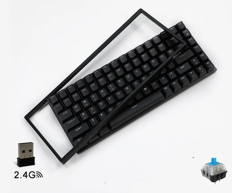 84-key three-mode mechanical keyboard with hot-swappable sockets in white or black case with white backlighting