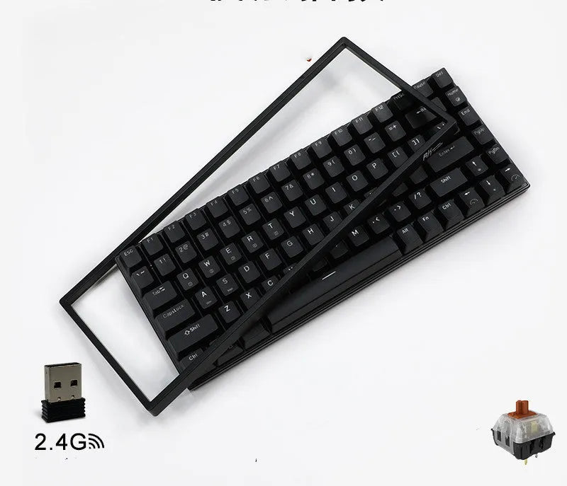 84-key three-mode mechanical keyboard with hot-swappable sockets in white or black case with white backlighting