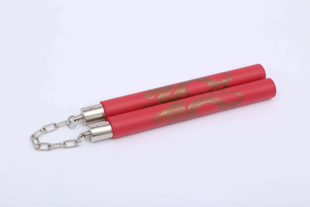 Yinlong sponge nunchaku practice sticks in red, blue, yellow, or black colours showing foam padding