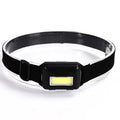 Mini outdoor COB LED headlight with adjustable polyester headband in black, blue, red, or white
