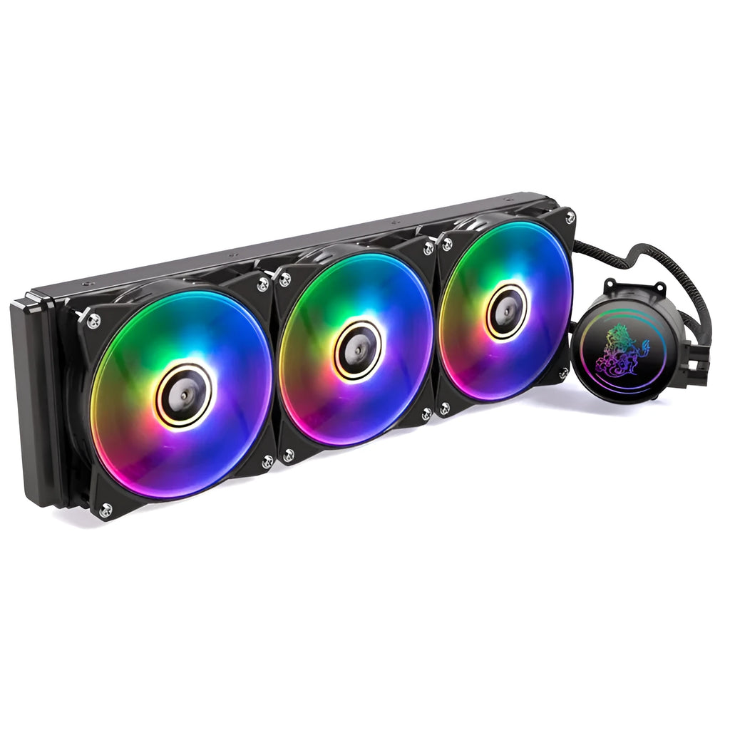 Kirin 240mm copper-aluminium CPU water cooling radiator with two ARGB fans attached.