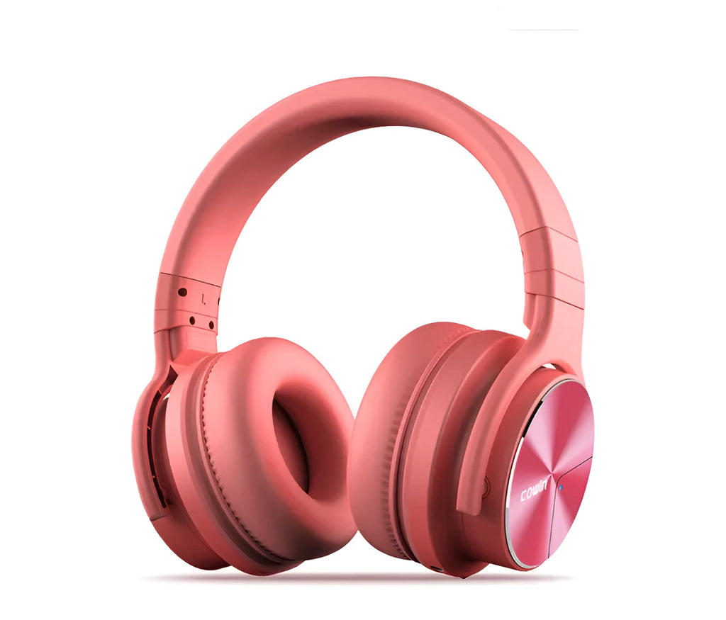 Kayo Cowin E7-Pro foldable ANC Bluetooth headphones in black, showing over-ear design and protein leather ear cups.
