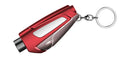 Multifunctional window breaker keychain tool in black, blue, and red with tungsten steel tip and seatbelt cutter