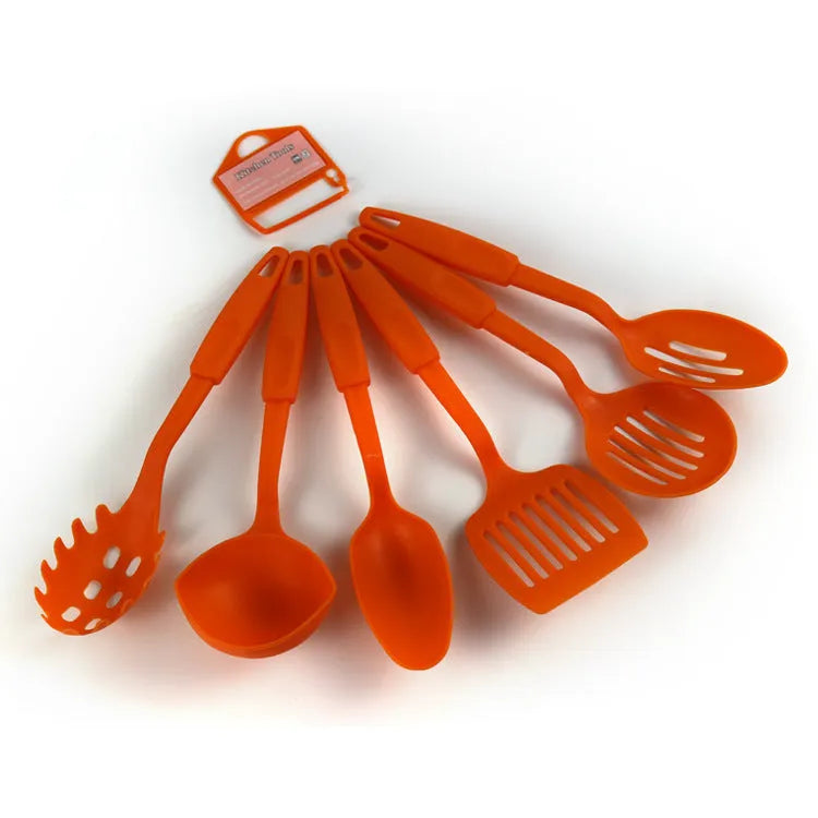 Black rubber shovel spoon kitchen utensil set for non-stick pans.