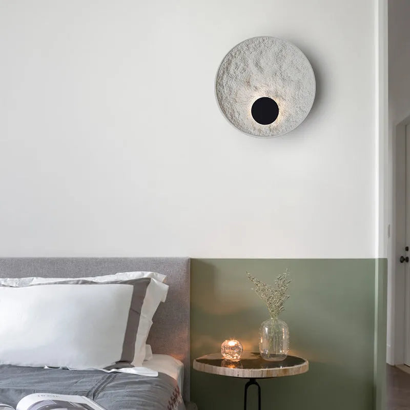 White modern iron wall lamp shown in 300mm and 500mm size options for bedside use.