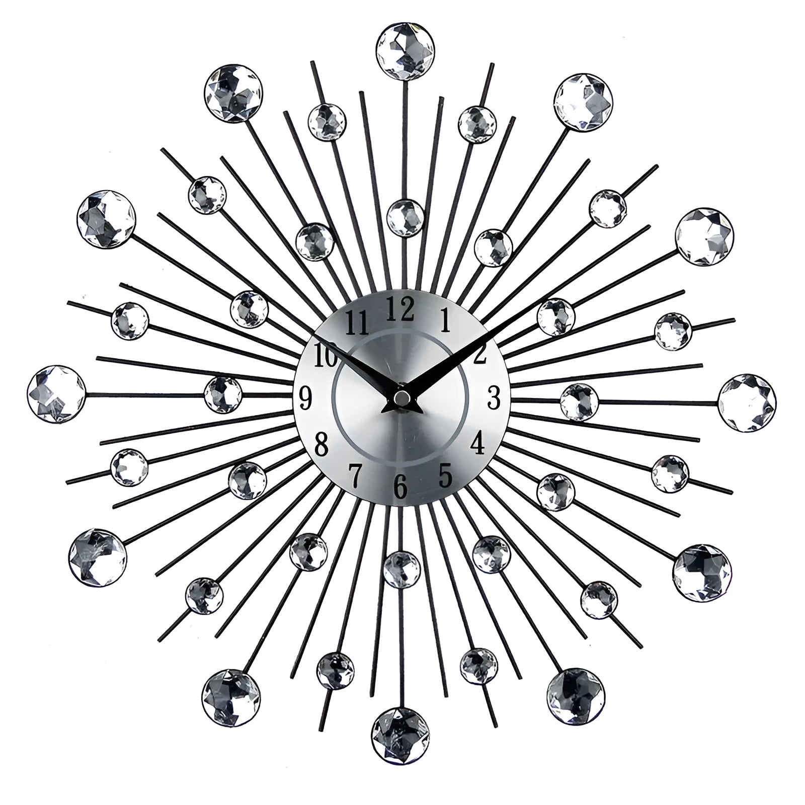 33cm round silver metal wall clock with aluminium dial and pointer display