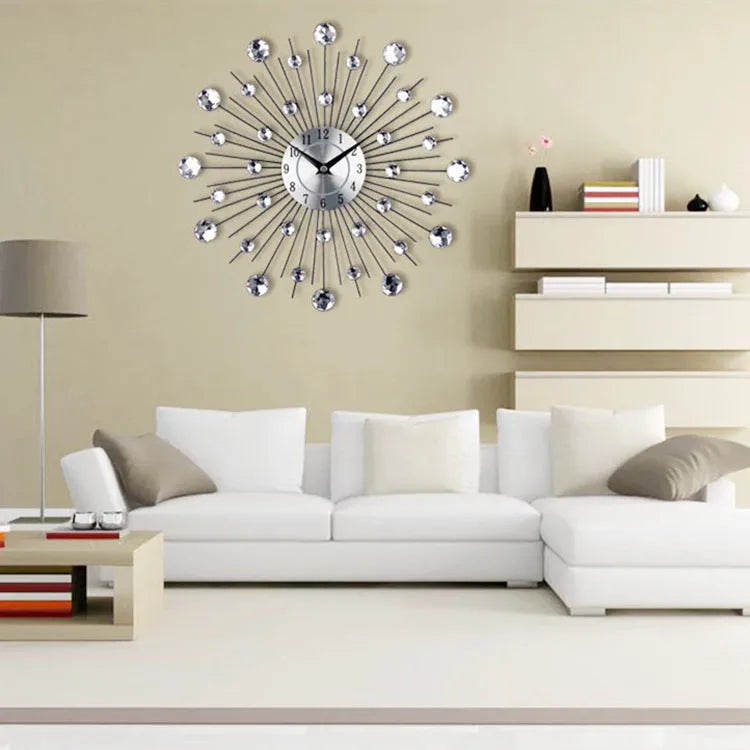 33cm round silver metal wall clock with aluminium dial and pointer display