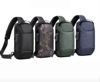 Men's medium canvas chest bag in camouflage colour with zipper and cross-body strap