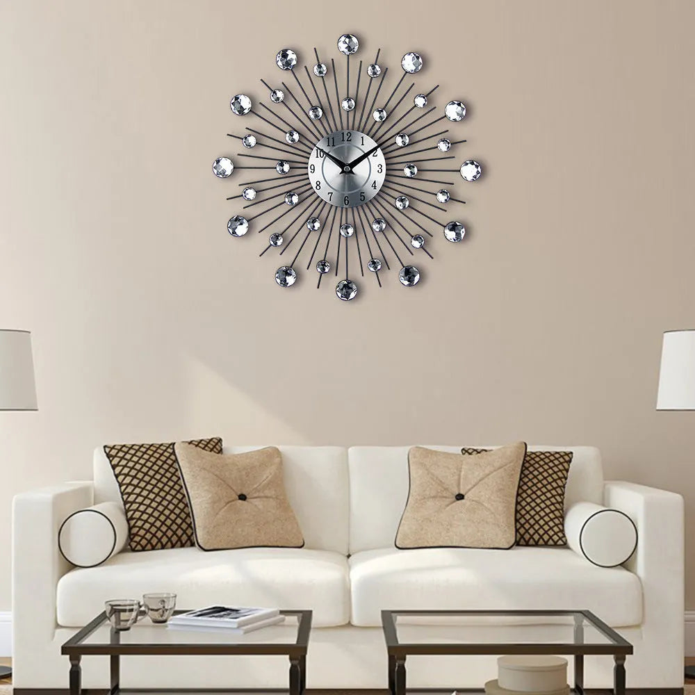 33cm round silver metal wall clock with aluminium dial and pointer display