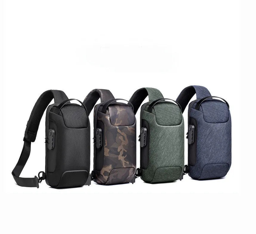 Men's medium canvas chest bag in camouflage colour with zipper and cross-body strap