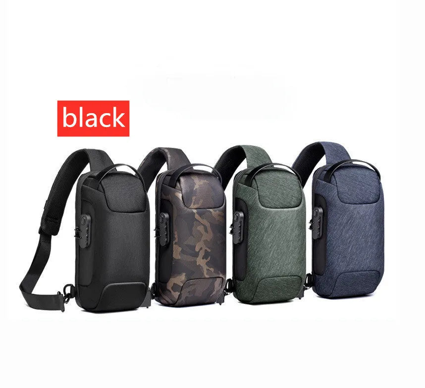 Men's medium canvas chest bag in camouflage colour with zipper and cross-body strap