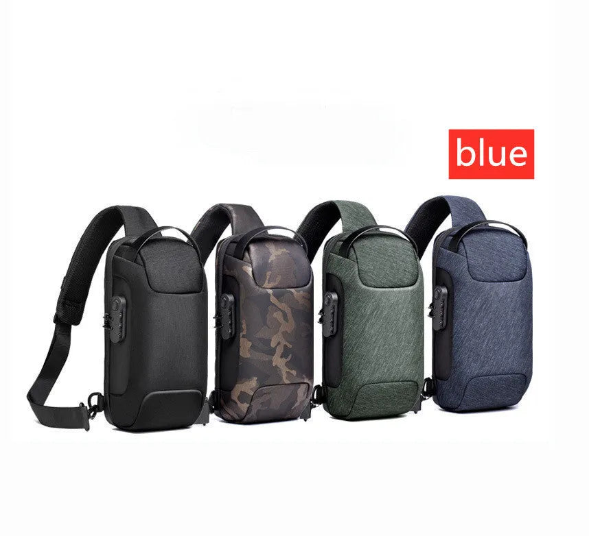 Men's medium canvas chest bag in camouflage colour with zipper and cross-body strap