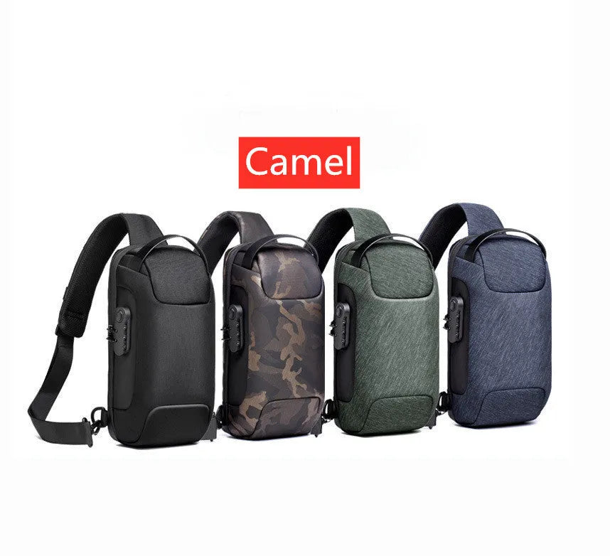 Men's medium canvas chest bag in camouflage colour with zipper and cross-body strap