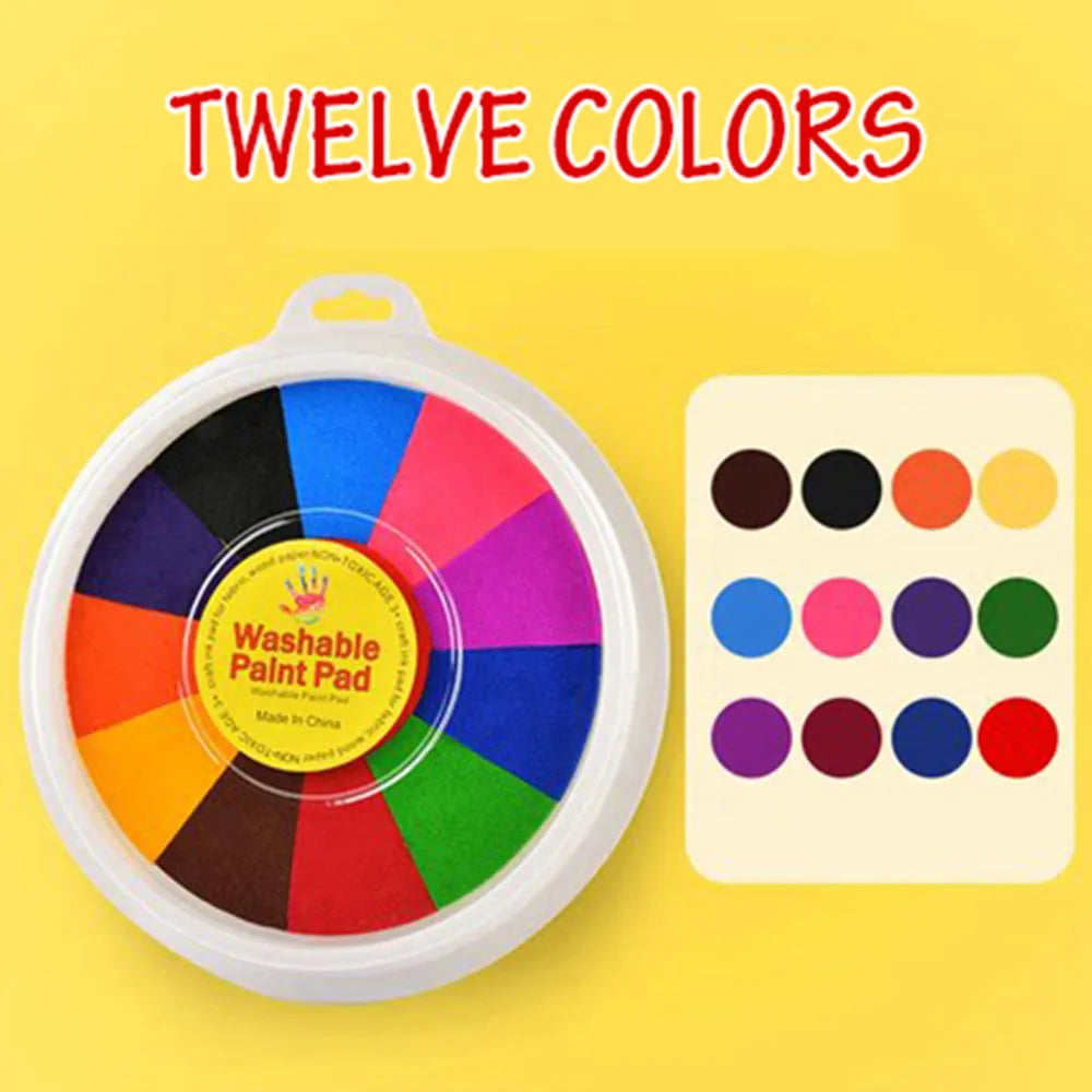 Children's finger print mud kit with plastic inkpad, stamp, and picture album for non-toxic sensory play.