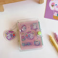 Four colourful loose leaf refill pages showing cute Japanese bear, bunny, and castle designs for notebooks.