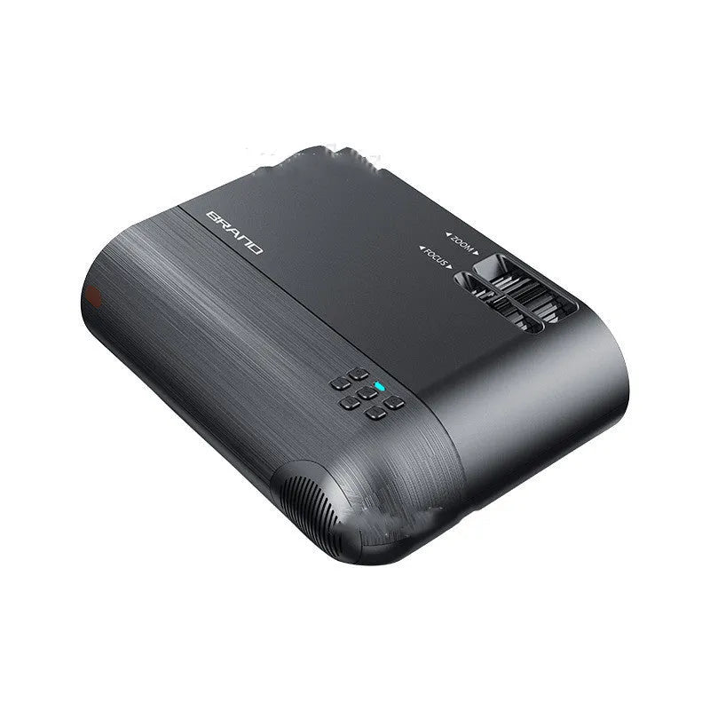Portable Wi-Fi projector with Android system and side projection ports.