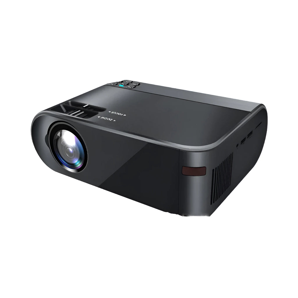 Portable Wi-Fi projector with Android system and side projection ports.
