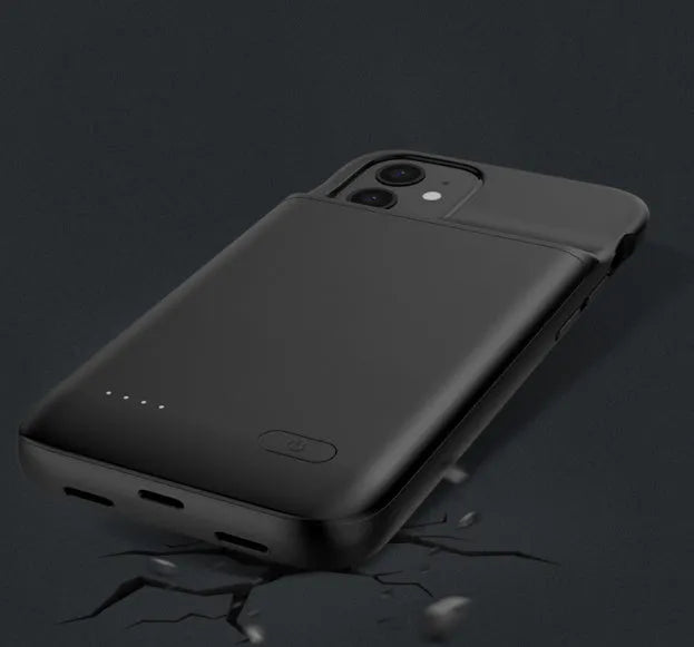 Black TPU soft bag wireless back clip battery for iPhone 12 showing ultra-thin design and clip attachment