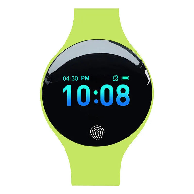 Bluetooth smart watch with vibrating alarm and pedometer on wrist showing 0.66-inch screen