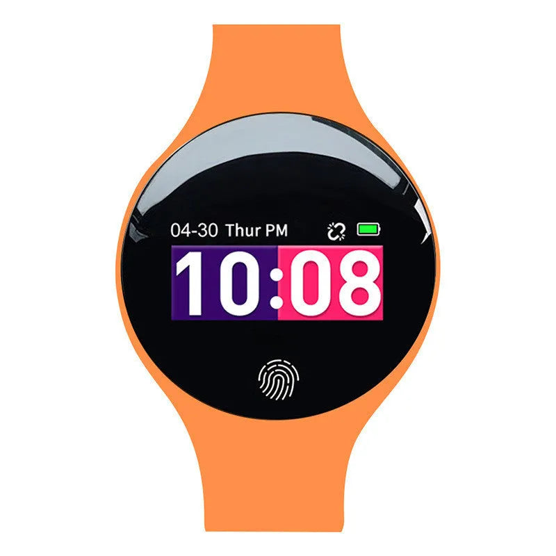 Bluetooth smart watch with vibrating alarm and pedometer on wrist showing 0.66-inch screen