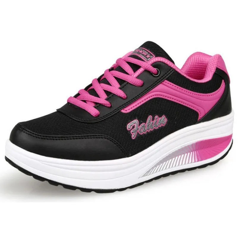 Women's heelless sports shoes with patterned upper and flat sole design in multiple colour options