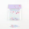 Minky's kawaii milk strawberry memo pad with 100 sheets, shown in six colourful 80x80mm designs.