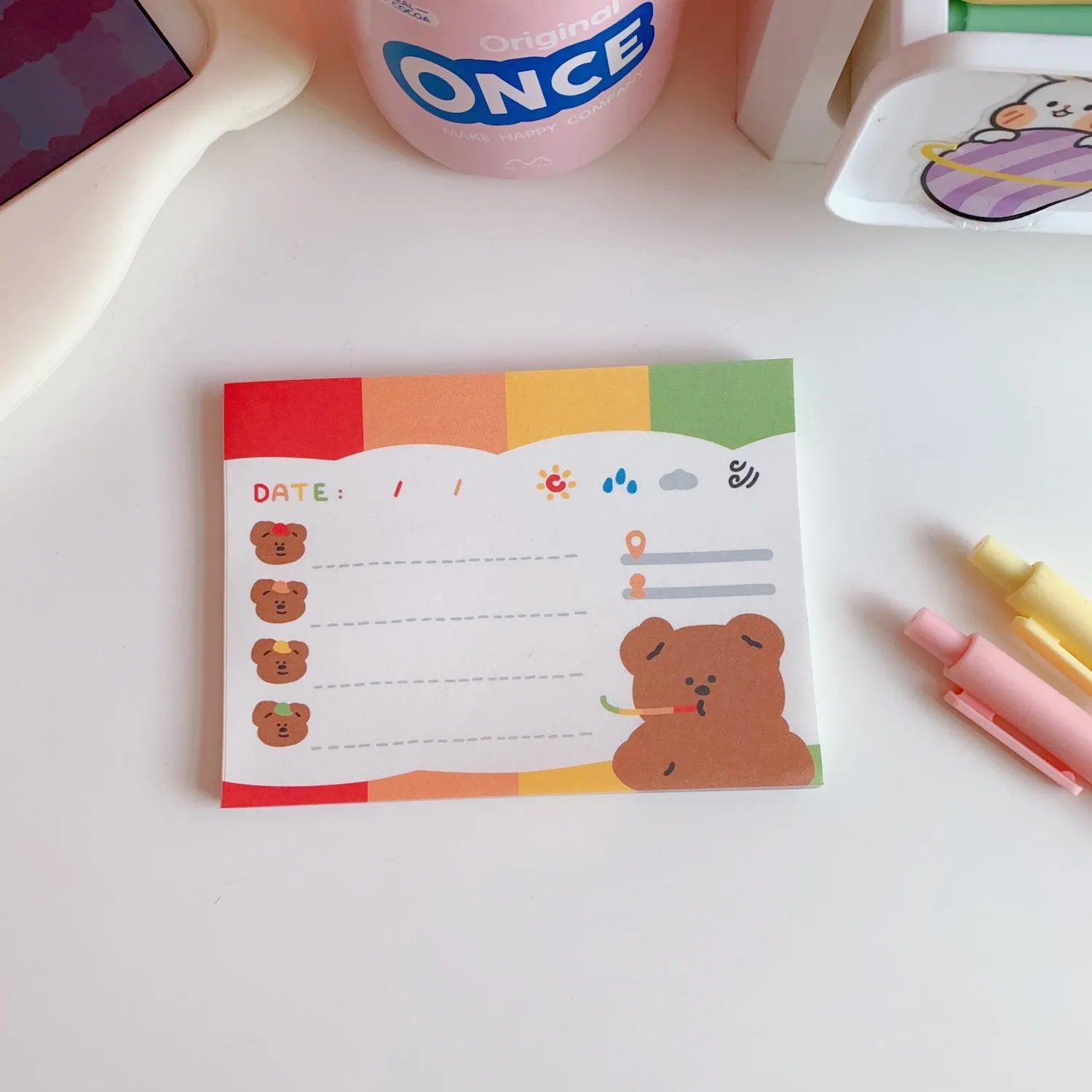 Kawaii cartoon bear memo pads and note paper in various colourful designs