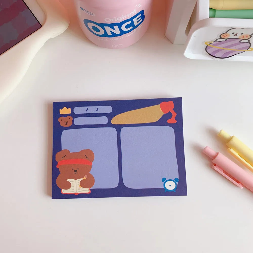 Kawaii cartoon bear memo pads and note paper in various colourful designs