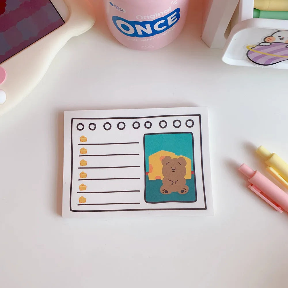 Kawaii cartoon bear memo pads and note paper in various colourful designs