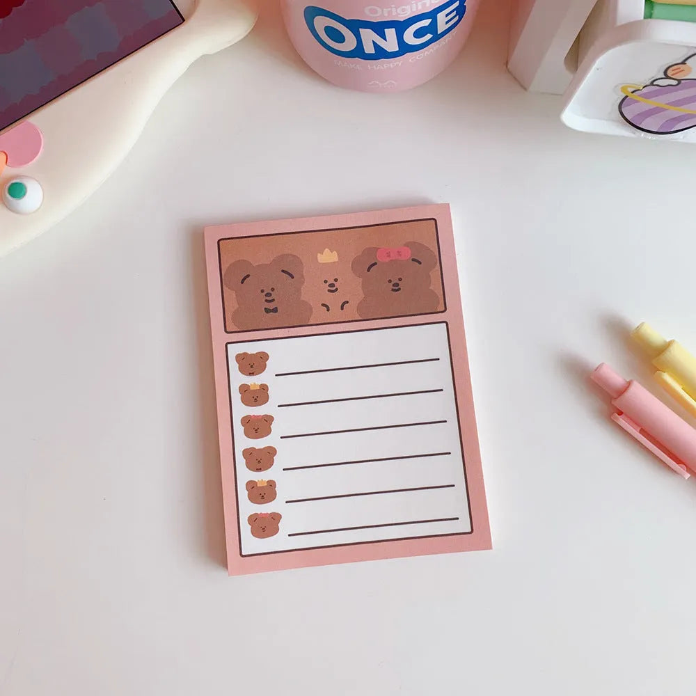 Kawaii cartoon bear memo pads and note paper in various colourful designs