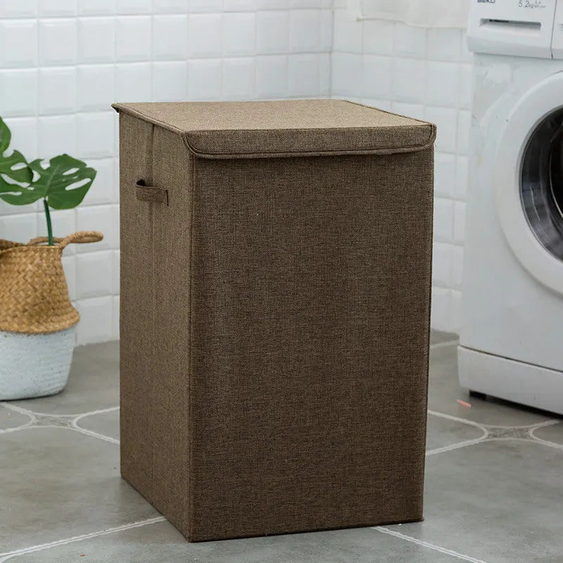Cotton-linen fabric clothes sorting box with removable cover in beige, brown, green, or grey colours