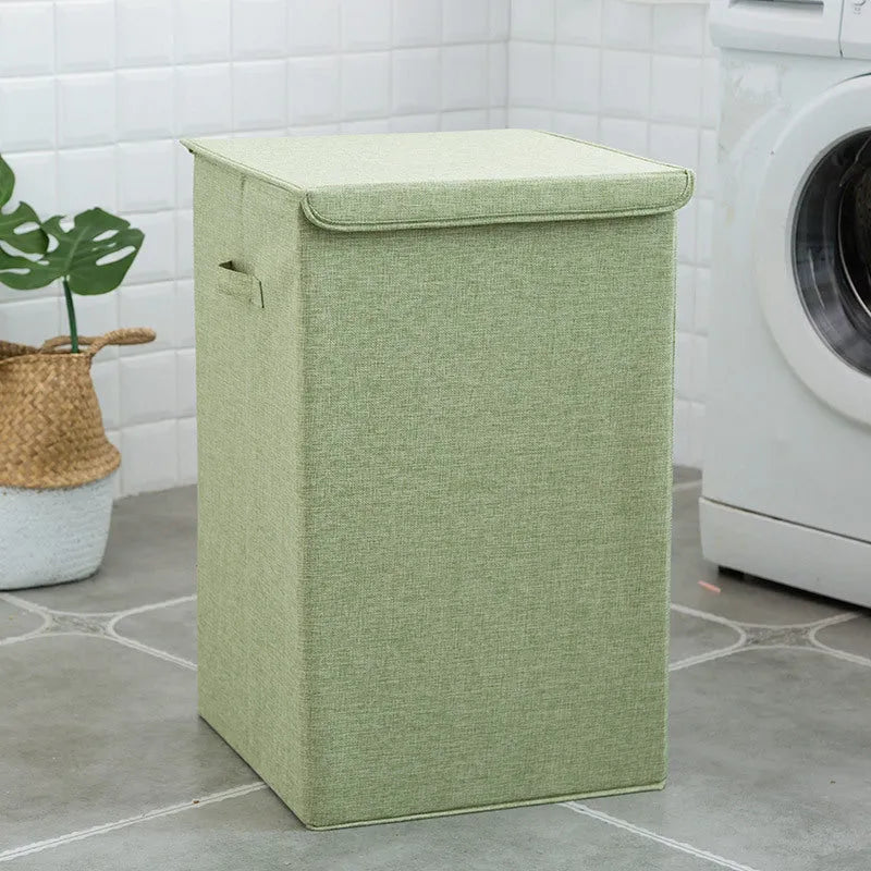 Cotton-linen fabric clothes sorting box with removable cover in beige, brown, green, or grey colours