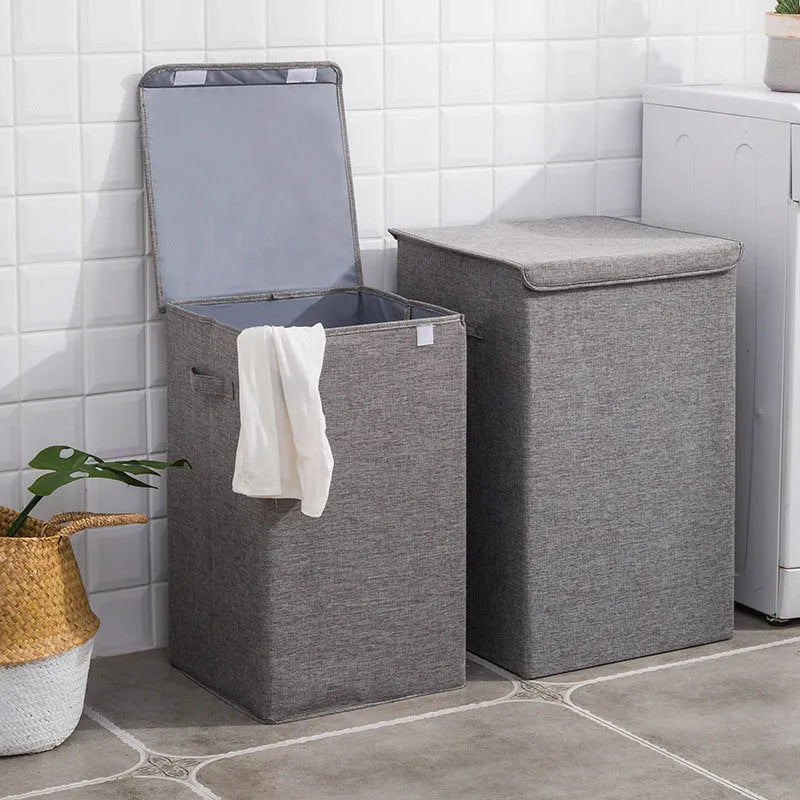 Cotton-linen fabric clothes sorting box with removable cover in beige, brown, green, or grey colours