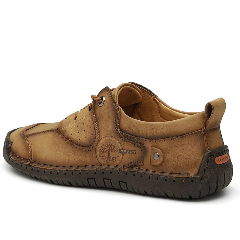 Men's casual leather shoes with microfiber upper in black, gold or khaki colours with round toe design