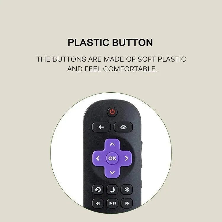 Black Roku TV remote control showing button layout with infrared transmitter at top