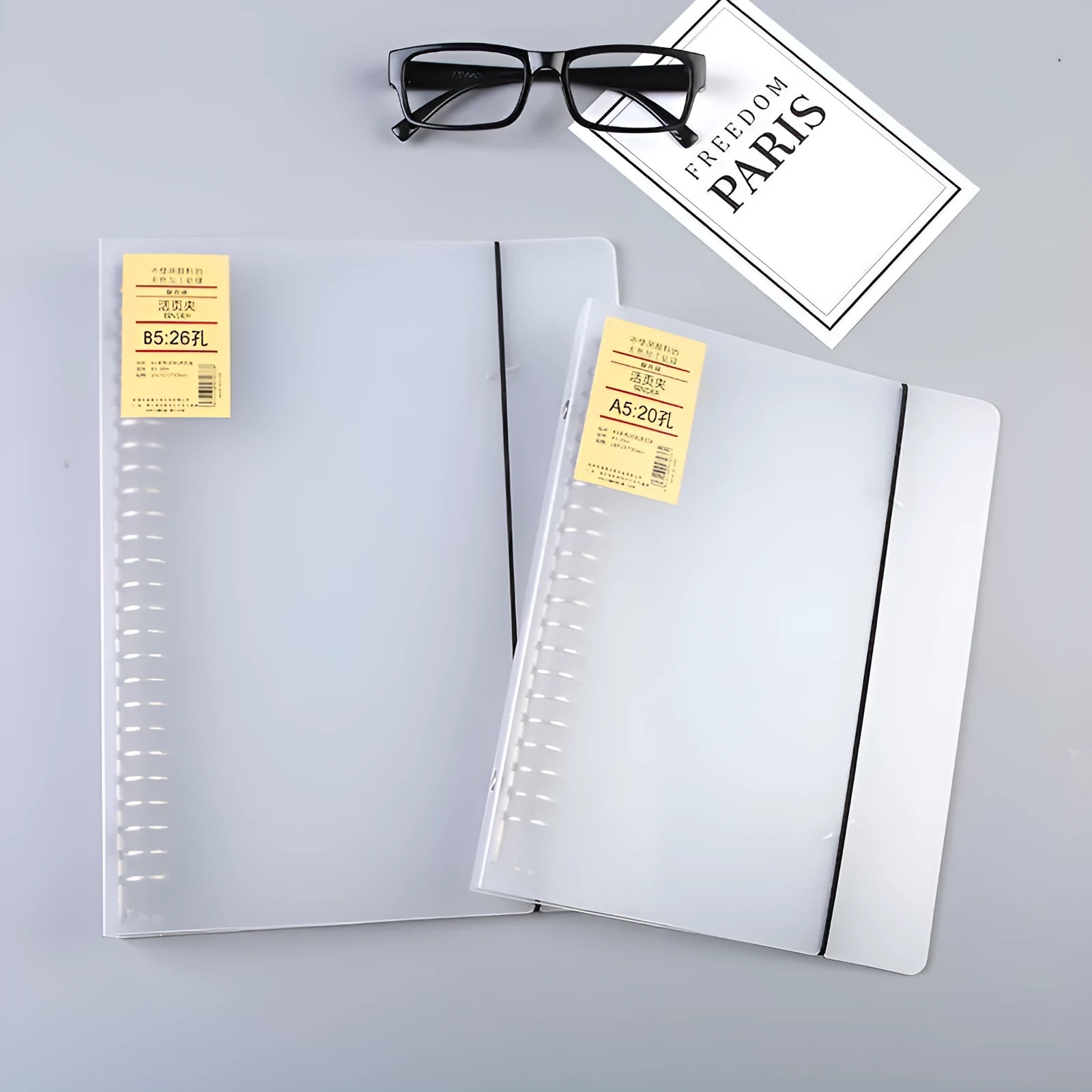 A5 horizontal line binder notebook with 26-hole looped binding system and PP matte cover