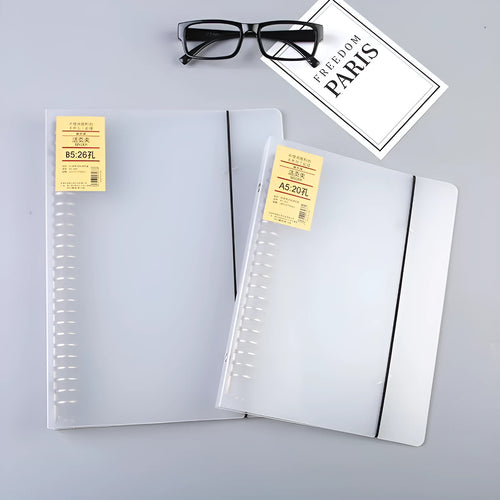 A5 horizontal line binder notebook with 26-hole looped binding system and PP matte cover
