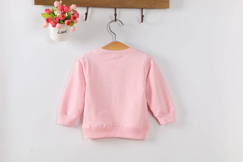 Korean style baby girl's cartoon pattern autumn sweater in soft treated fabric.